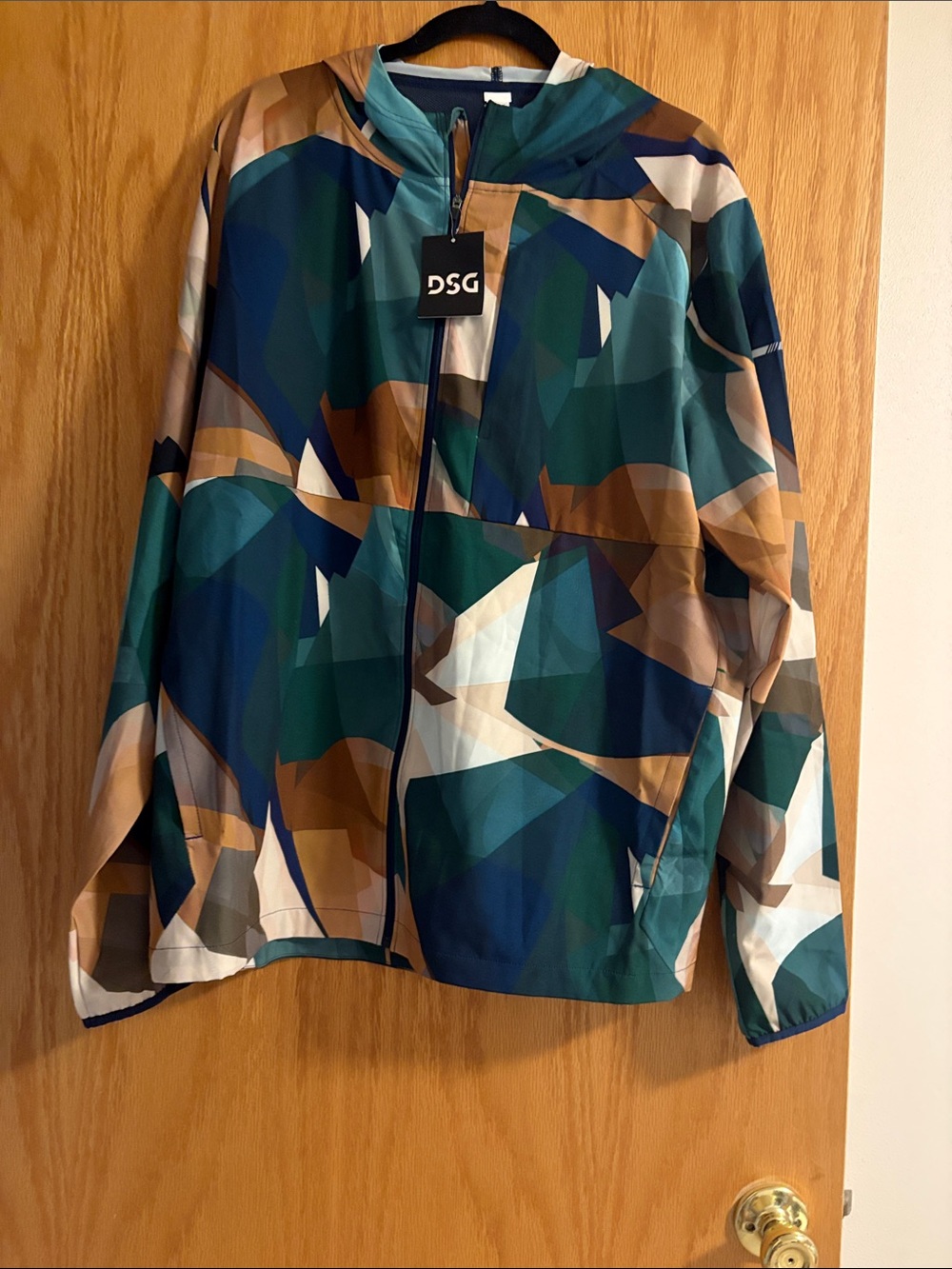 DSG Geometric Hooded Windbreaker - Teal, Navy & Brown